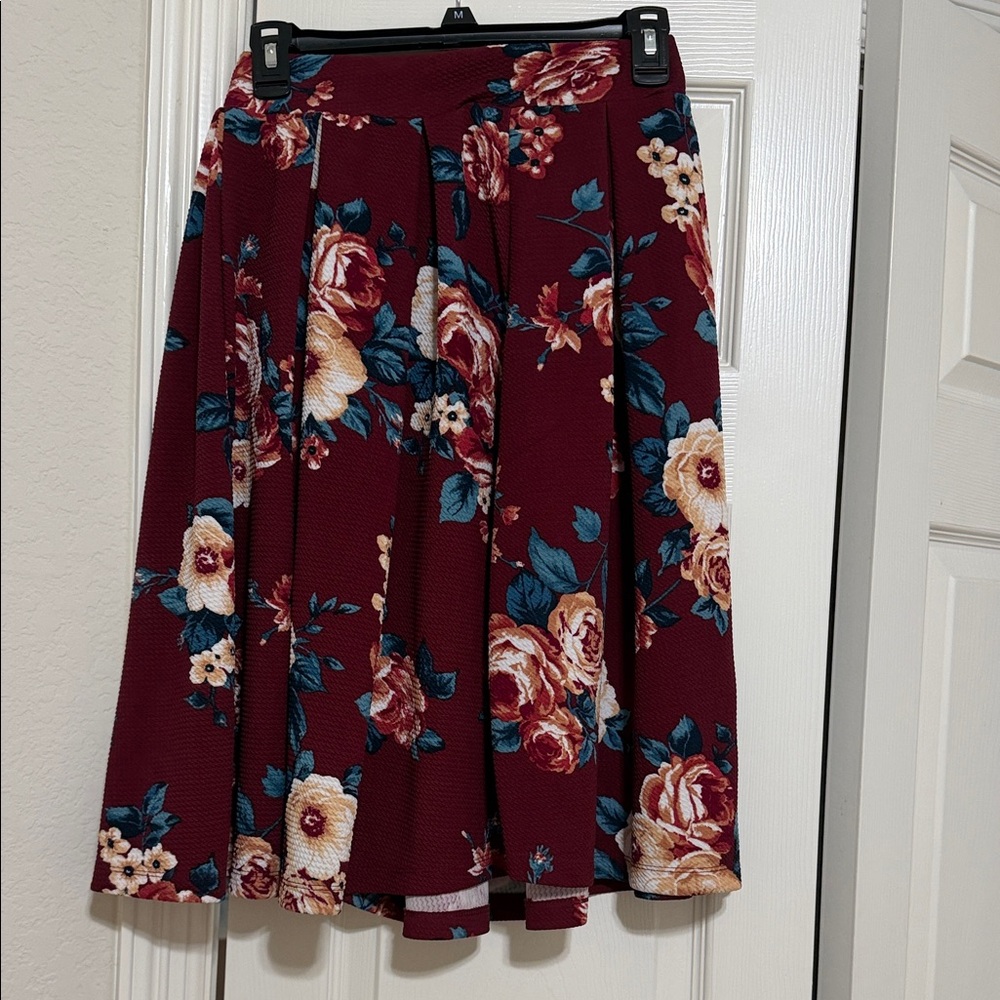 Haute Monde Floral A-Line Skirt in Deep Red